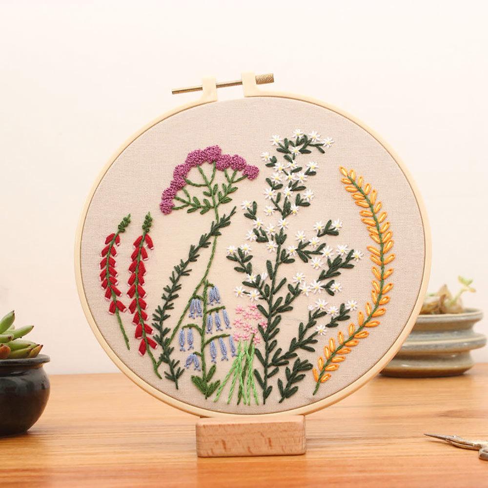 DIY Embroidery Material Kit Floral Pattern Printed Simple Cross Stitch Punch Needle Set Handwork Needlework Craft Painting Decor