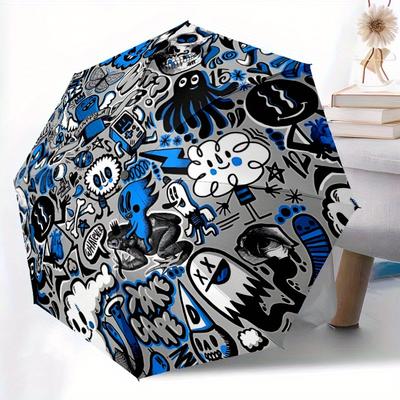 1pc Graffiti Art Automatic Open/Close Umbrella with Windproof, Functional Design, 8-Rib Sturdy Canopy
