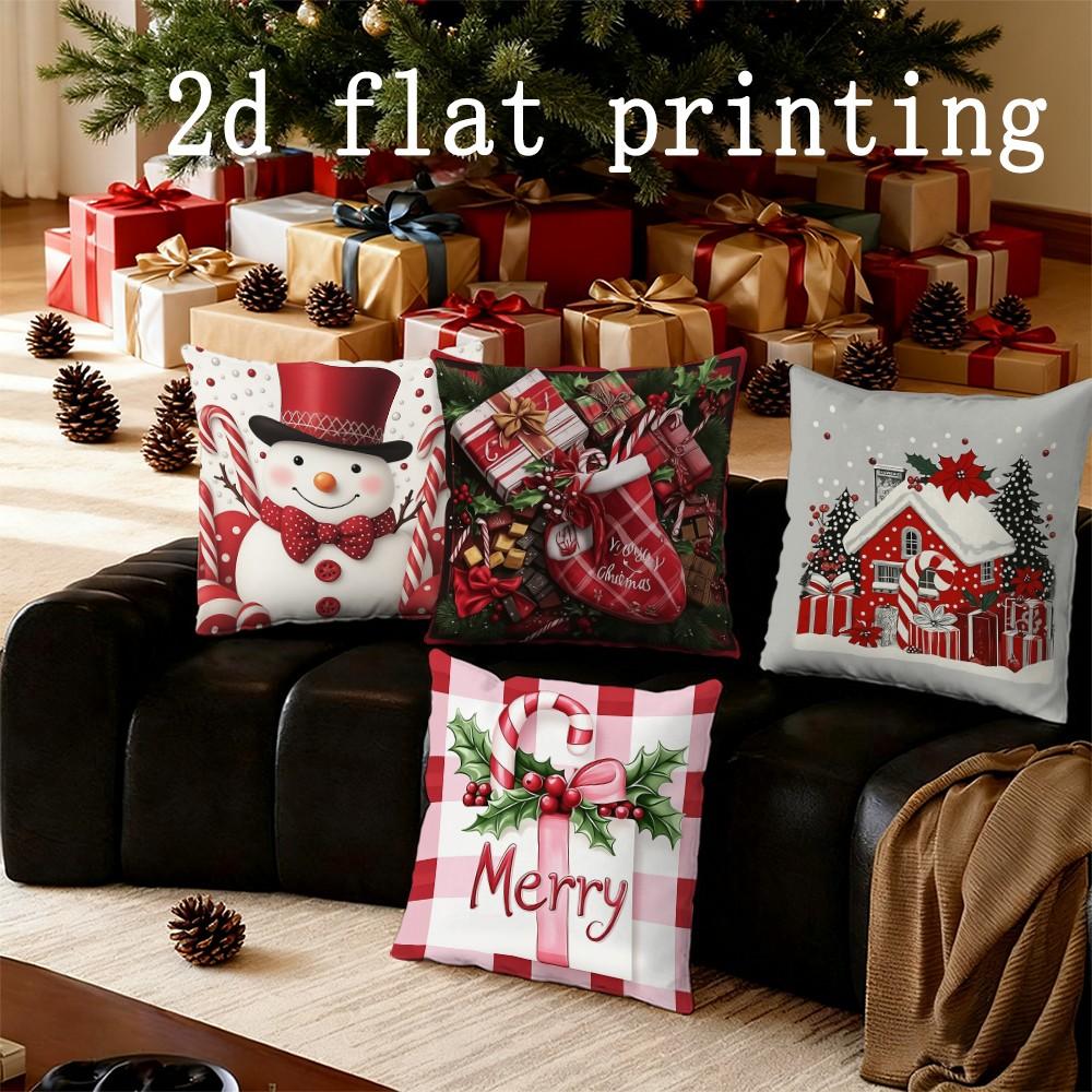 Home Decor Christmas Themed Decorative Pillow Covers Pattern Cushion Cover Suitable For Sofa Bedroom Car Pillow Cover