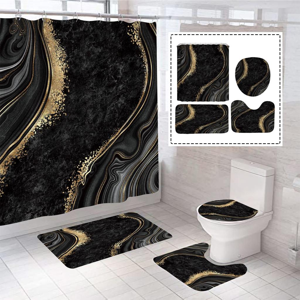 Flash Pink Marble Shower Curtains Shiny Decor For Bathroom Polyester Fabric Decorative Bath Screen Toilet Cover Carpet Wc Sets
