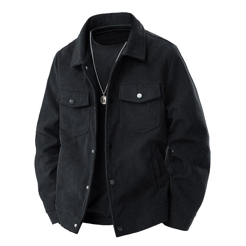 Men s Retro Corduroy Workwear Jacket: Casual American Style, Cool Lapel Top for Spring and Autumn. 4XL чёрный