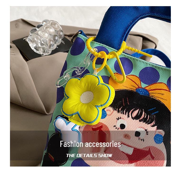 New Cartoon Graffiti Canvas Shoulder Crossbody Bucket Bag for Girls