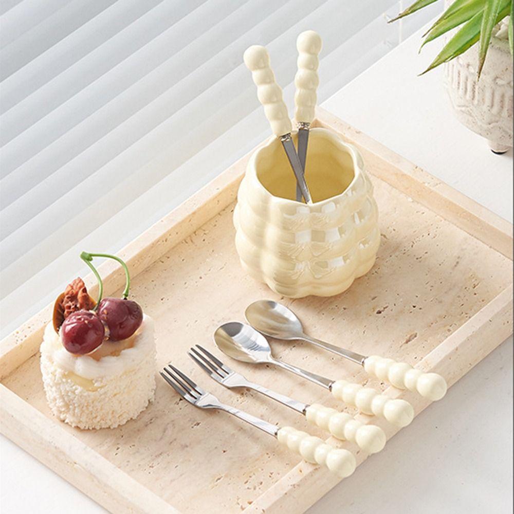 Stainless Steel Ceramic Storage Tank Candy Color Coffee Dessert Spoon  Household Decoration