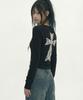 GRAVER [Unisex] Lace Back Cross U-Neck Long Sleeve_Black