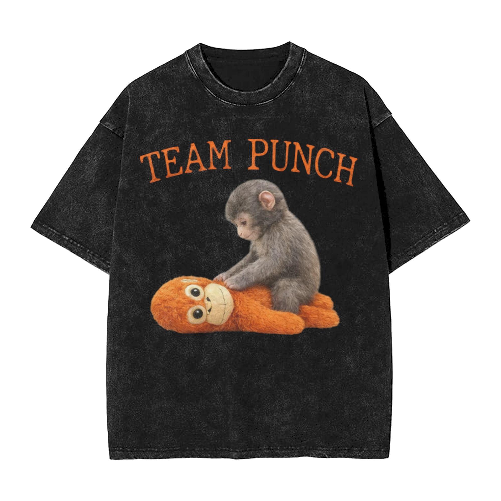 Summer Team Punch Punch the monkey Baby Monkey Holding Washed Shirts Outfit Harajuku TShirts Unisex Women Tee S