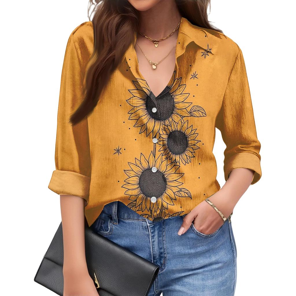 Women's Fashionable Casual Loose Floral Print Long,sleeved Shirt