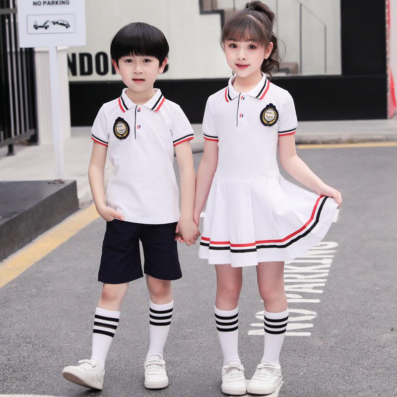 British Academy Style Summer Kindergarten Uniform: Pure Cotton Short-Sleeve Set with Shorts and Skirt