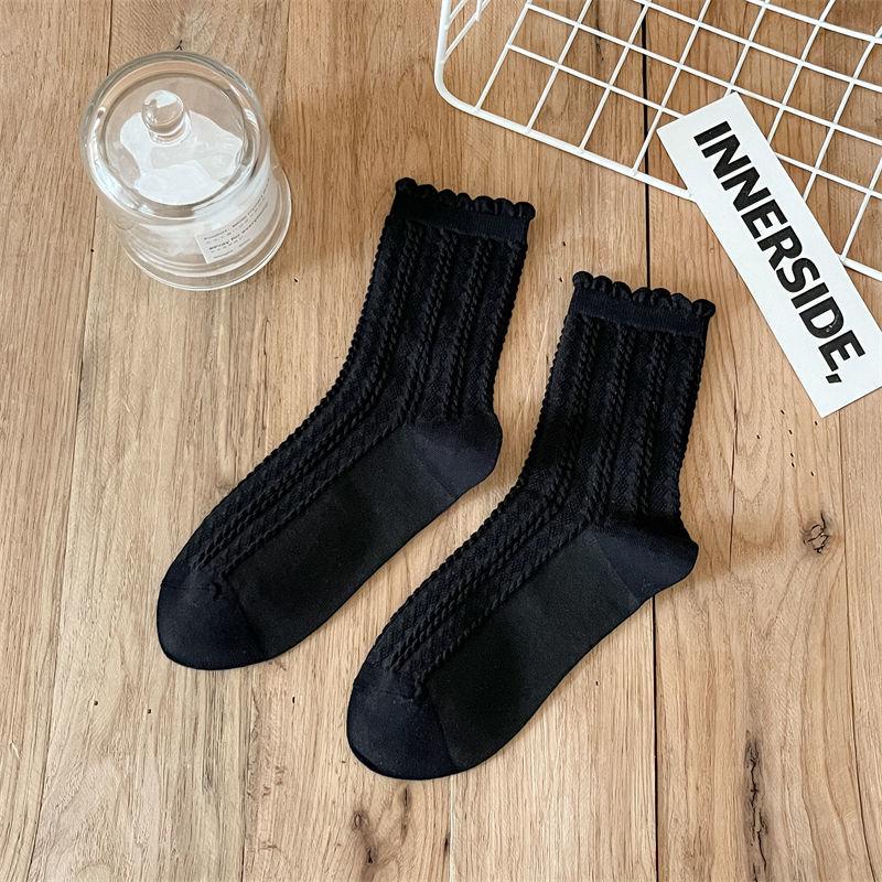 Female Summer Thin Pure Color Sweet Lace In The Tube Stack Socks