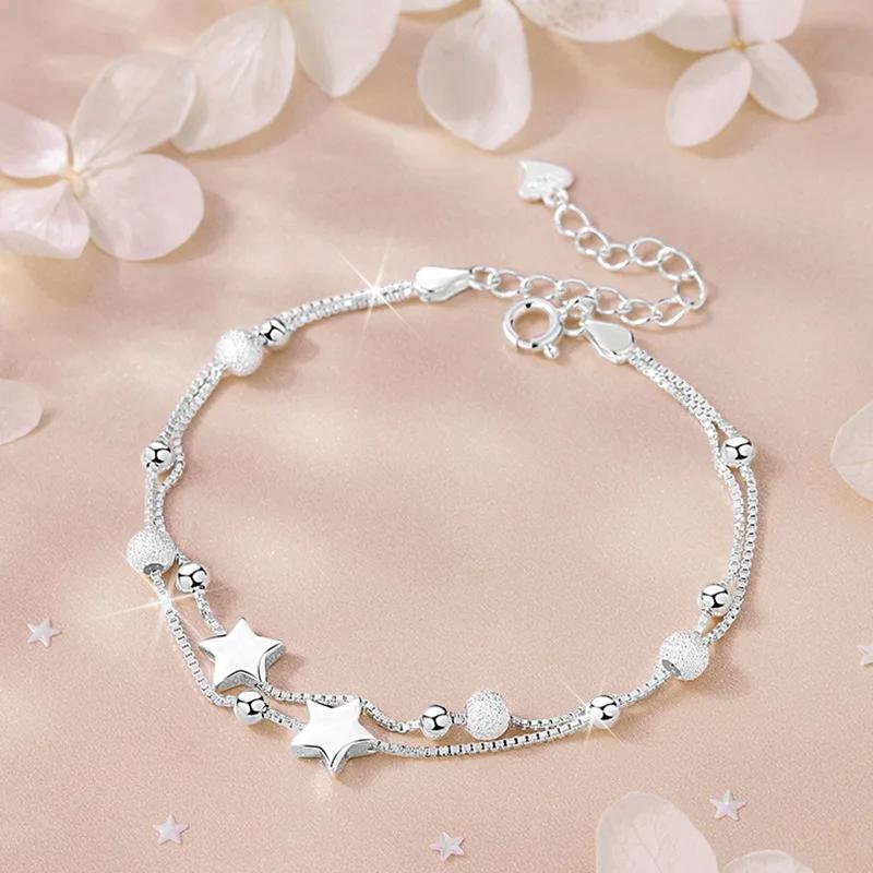 925 Silver Plated Cubic Zirconia Four Leaf Clover Bracelet for Women Adjustable Chain Jewelry 18k Gold Plated Fashion Accessory