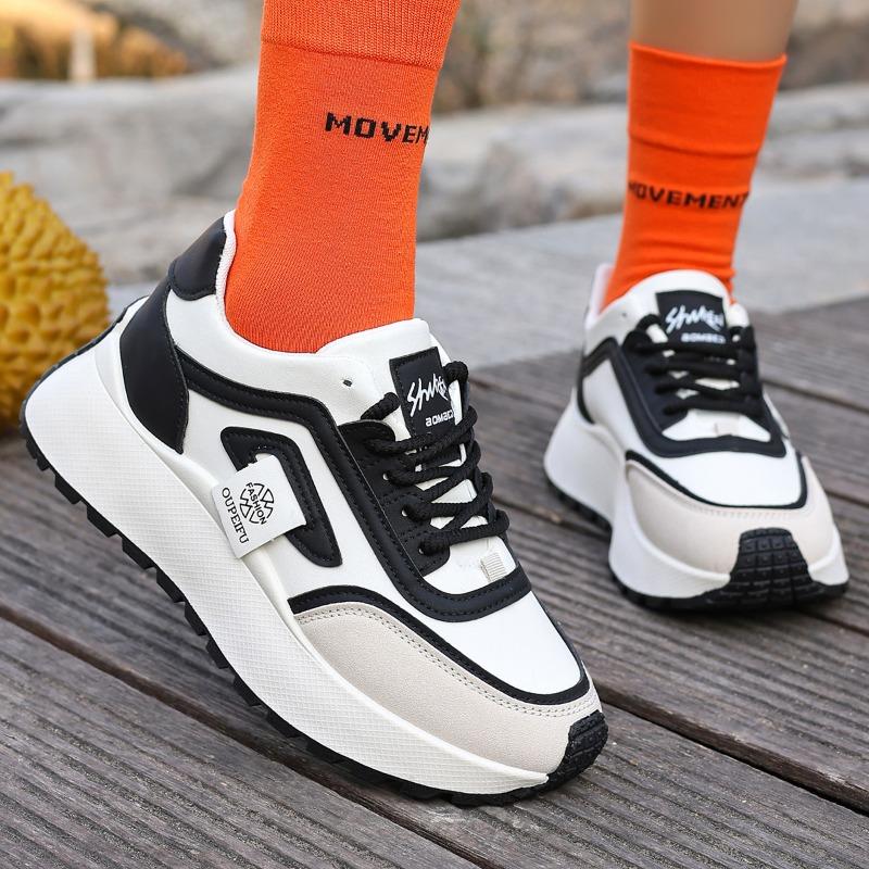 Fashion Hot Selling Women's Shoes Spring 2025 Style Thick Bottom Casual Sports Running Shoes Heightening Leisure  Rubber Outsole