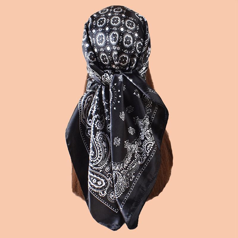 High Quality Skinny Square Scarf Women Chain Print Foulard Neckerchief Lady Soft Satin Hairband Head Hijab Bag Ribbon Gift 90cm