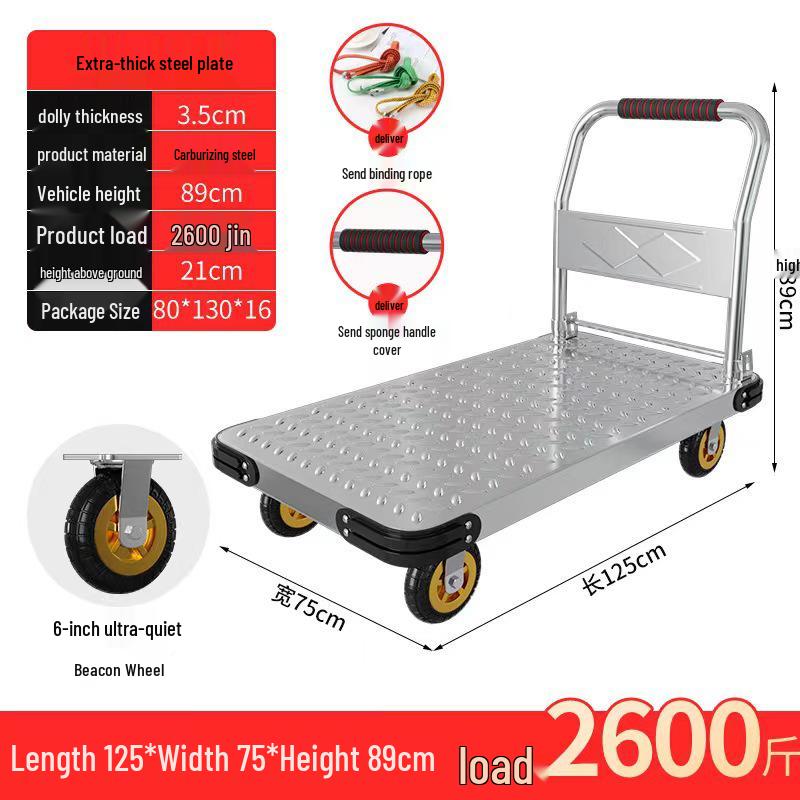 Silent Foldable Handcart Trolley with Swivel Wheels - Heavy-Duty Flatbed Truck
