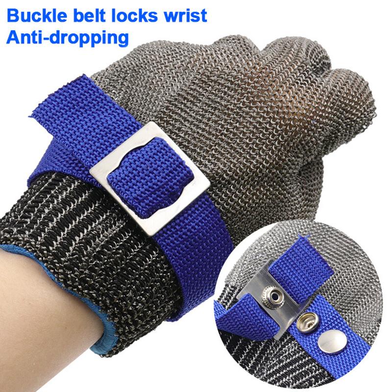 Stainless Steel Glove Cut Resistant Metal Mesh Chainmail Glove for Meat Cutting Chainsaw Work Silver Gray M 23.5cm