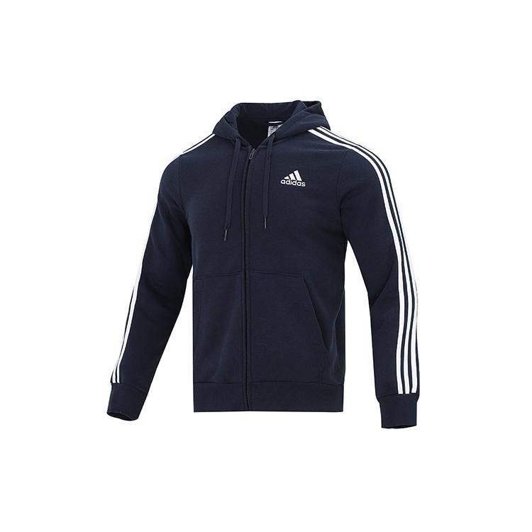 Men s adidas 3S Fl Fz Hd Cardigan Jacket Navy Blue GK9053 S