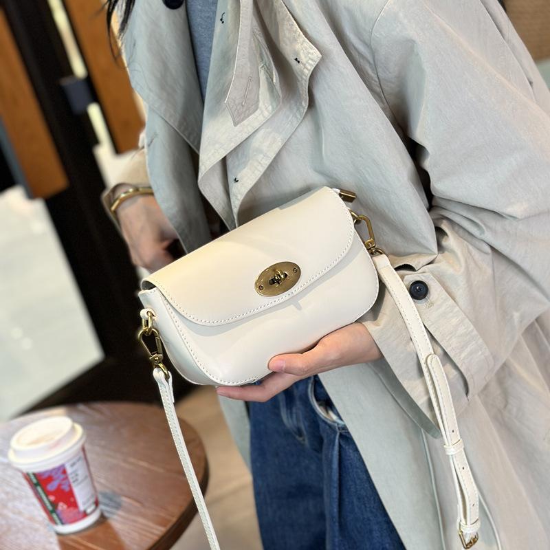 Genuine leather bag for women  new trendy white crossbody bag, light luxury small square bag, high-end single shoulder bag