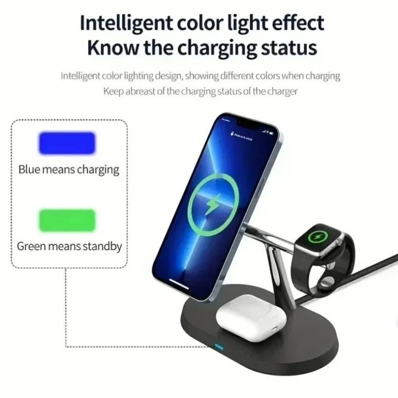 Opansten NEW Magnetic Wireless Charger Stand For iPhone 17 16 15 14 13 12 Pro iWatch 9 8 Airprods 3 In 1  Fast Charging Station