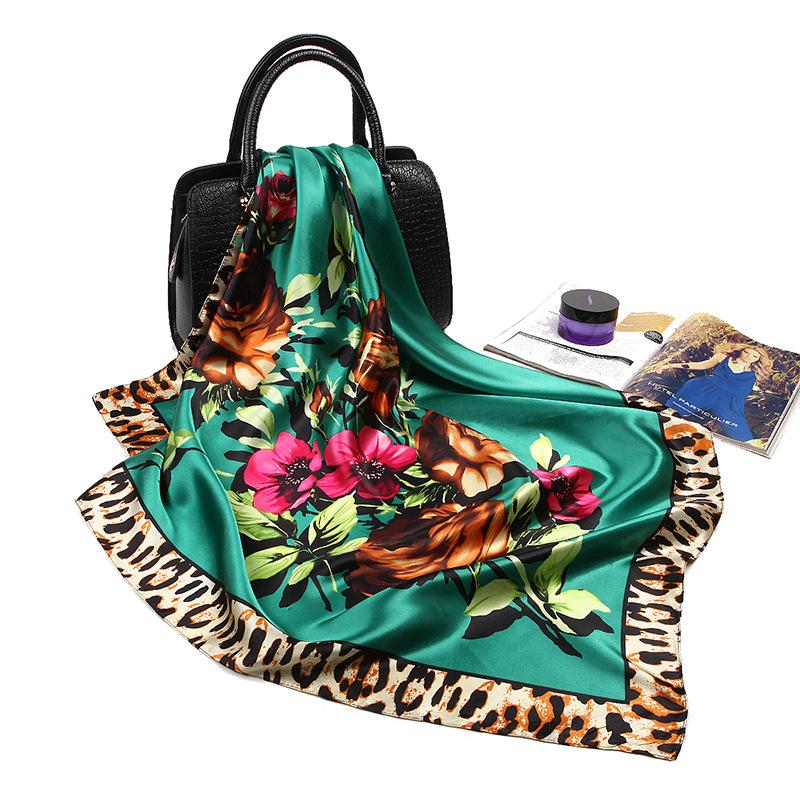 Fashion Kerchief Silk Satin Neck Scarf For Women Print Hijab Scarfs Female 90*90Cm Square Shawls And Wraps Scarves For Lady