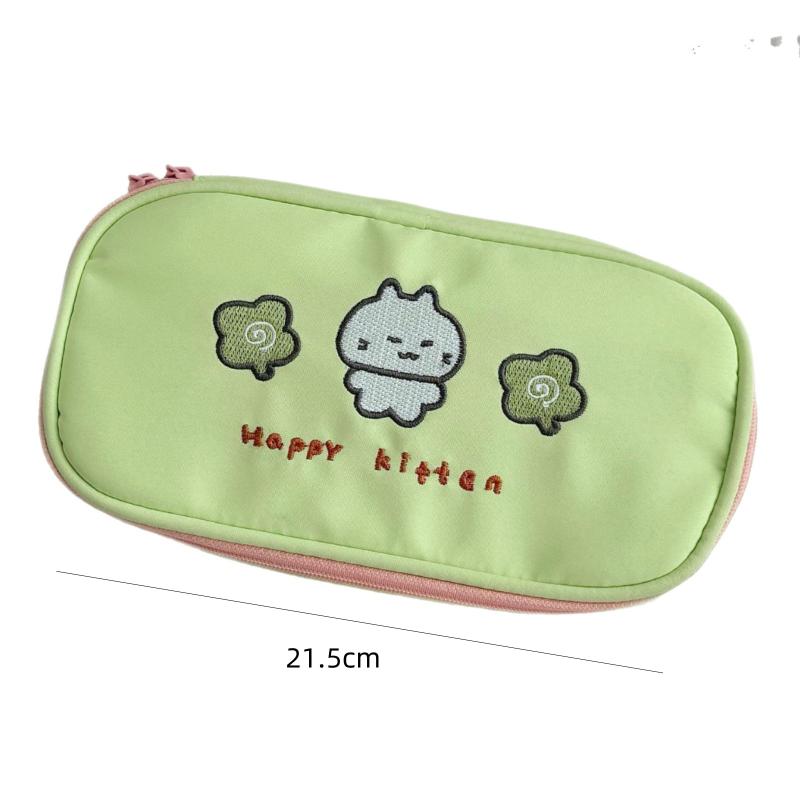 Cute Four Leaf Clover Kitten Pencil Case Cartoon Large Capacity Zipper Pencil Bag Student Stationery Storage Bag School Supplies