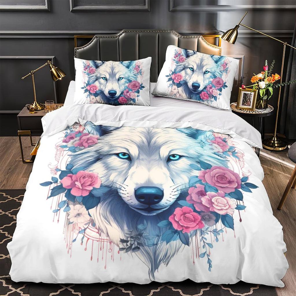 3D Wolfsmuster Bettwäscheset Tier Daunen Bettbezug Kissenbezug 2/3-teilig für Einzel-/Doppelbetten Jungen Jugendliche Herrenbezug, Geburtstagsgeschenk