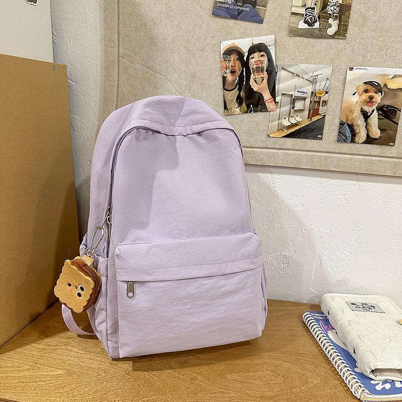 School Bag New Simple Japanese Ins Solid Color Backpack College Student Leisure Campus School Bag Travel Versatile Lightweight Backpack