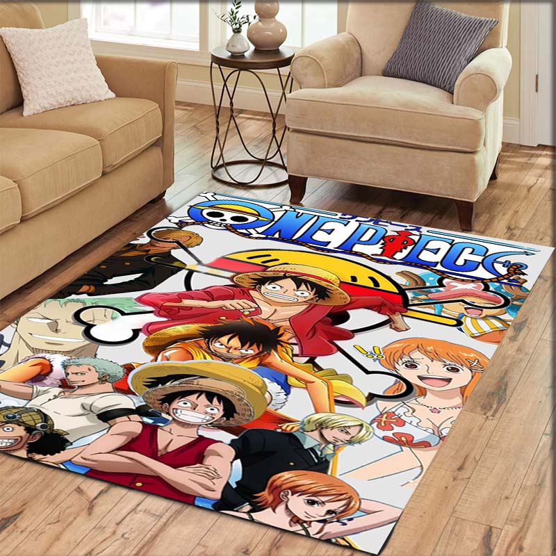 One Piece Luffy & Crew Pattern Printed Rug, Anime Style Home Decor, Anti-slip & Stain-resistant Carpet for Bedroom & Living Room