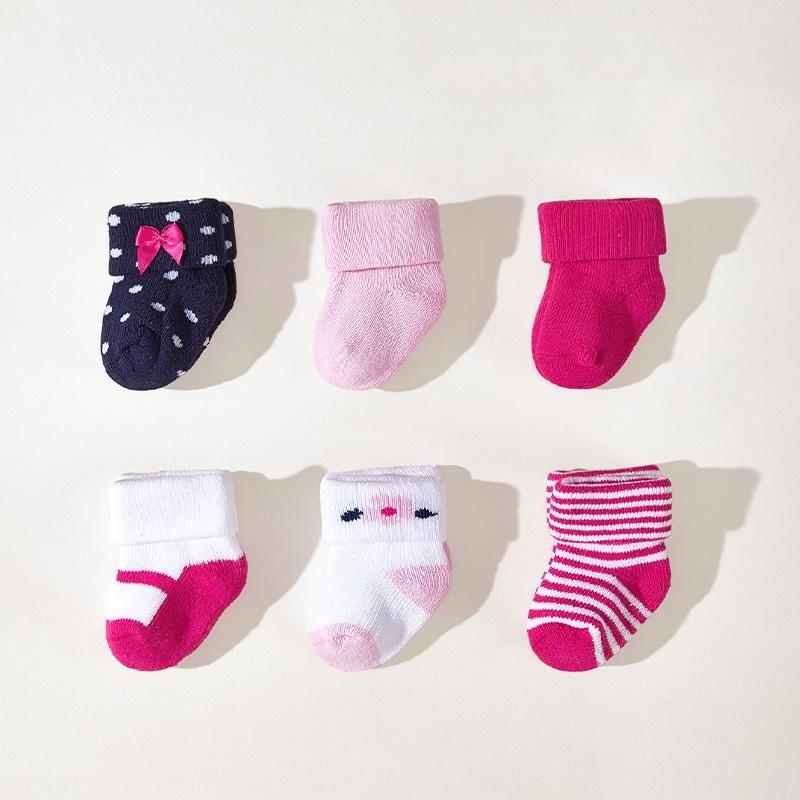 6Pairs/Set New Autumn And Winter Thick Warm Socks For Baby Boys And Girls Sweet Newborn Cotton Loop Middle Stockings 0-12Months