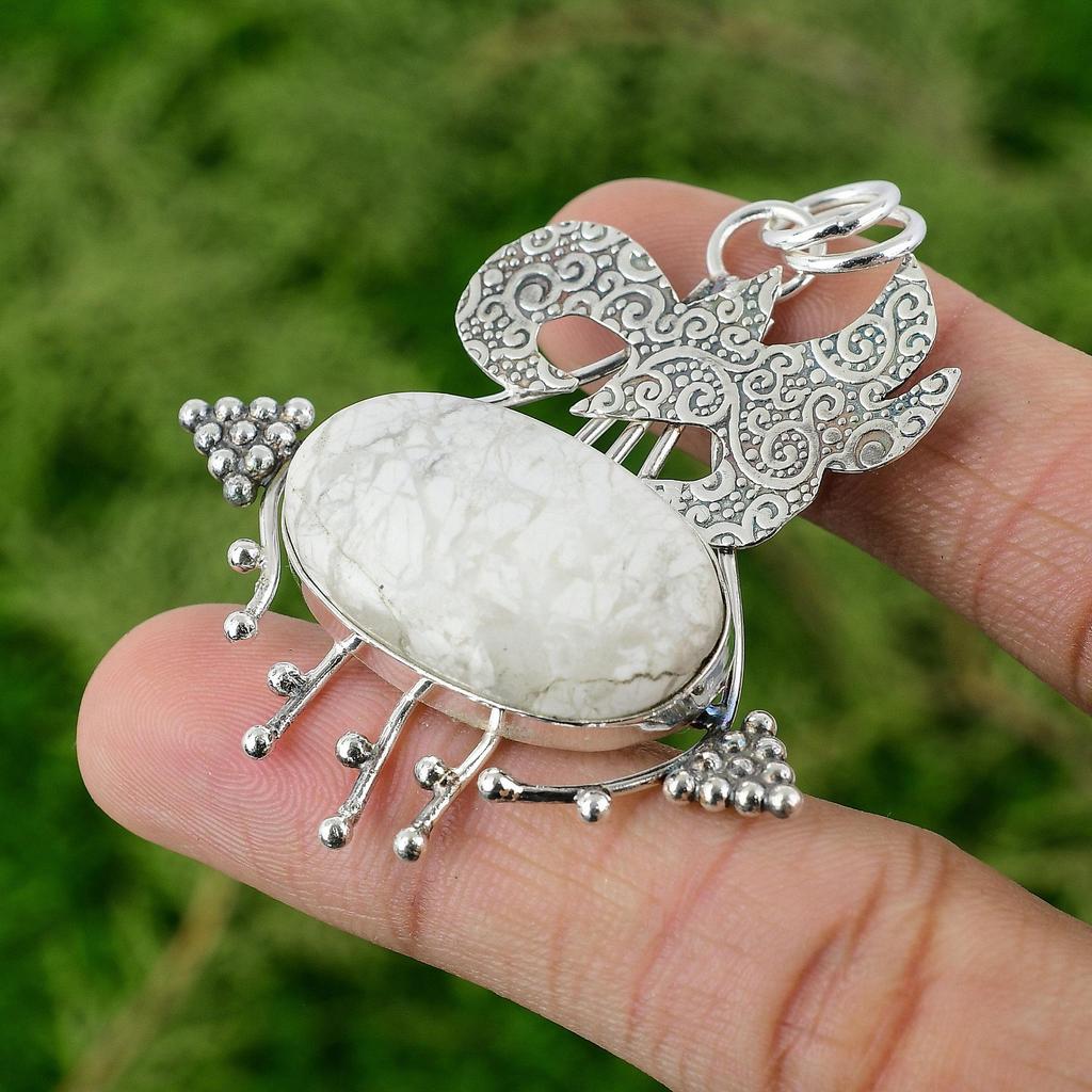 Daughters Day Deal Sterling Silver Howlite Gemstone Trendy Bezel Unique Pendant