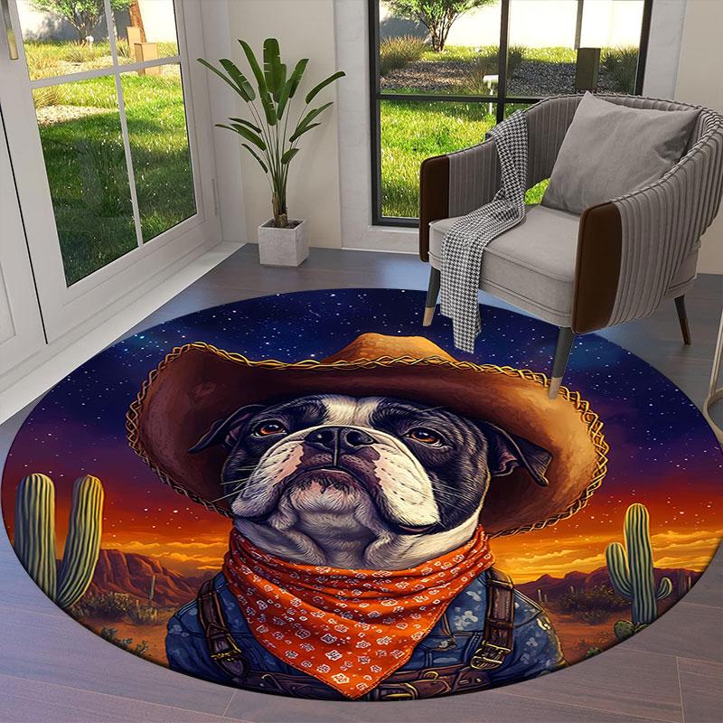 Cool animal cowboy styleRound Area Rug,Carpet Rug for Living Room Bedroom Sofa Playroom Decor,Non-slip Floor Mat