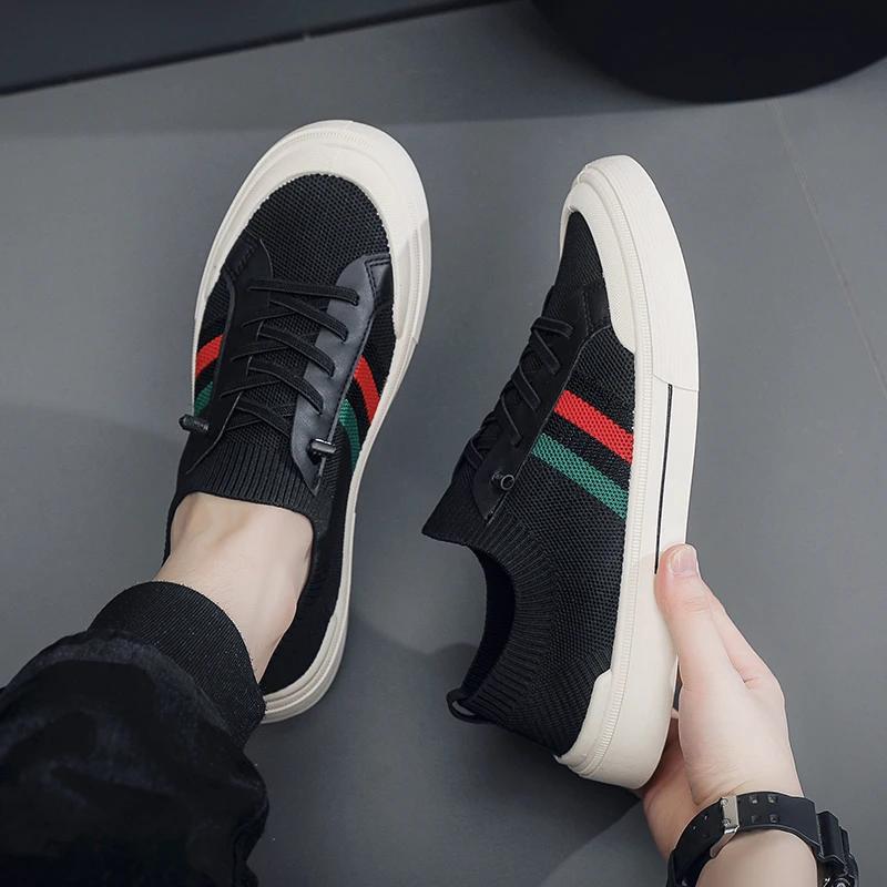 2025 New Men's Casual Mesh Sports Shoes - Summer Breathable Running Shoes with Color Blocked Stripe Design Flat Shoes Designer