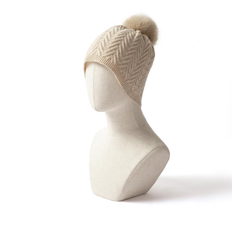 Women 100% Pure Cashmere Solid Color Beanie Hat Pom Pom Detail  Knit Winter Warm Soft Slouchy Skullies Cold Weather Accessory
