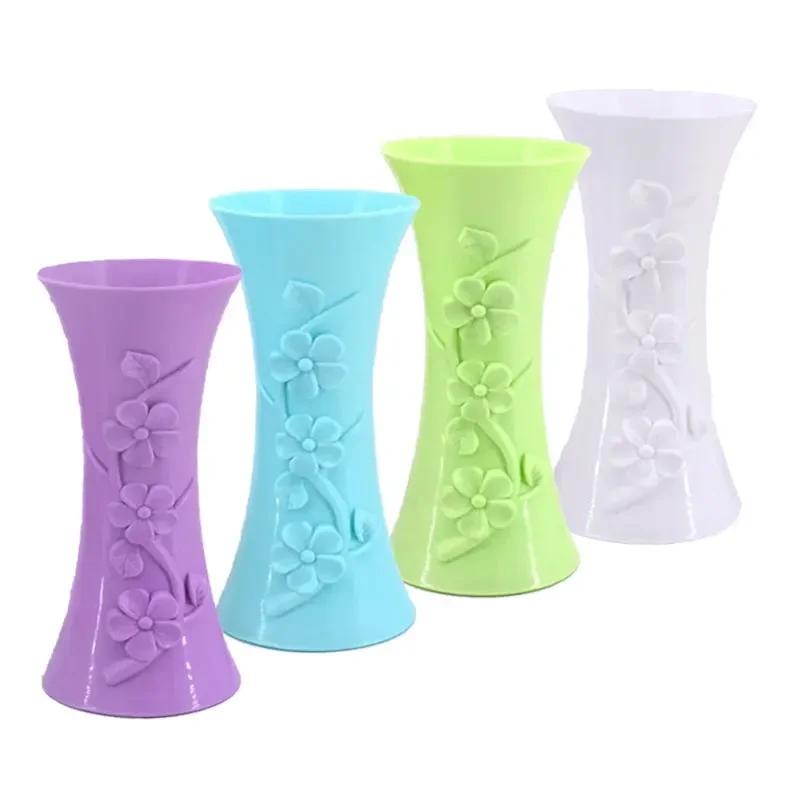Pot Container Plastic Embossment Vase Flower Arrangement Home Office Table Decor Home Decoration Nordic Vase Flower Vase