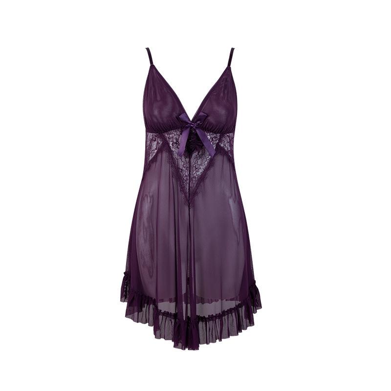 Experience the allure: Sexy French Lace Deep V Camisole Nightgown Set for Women.