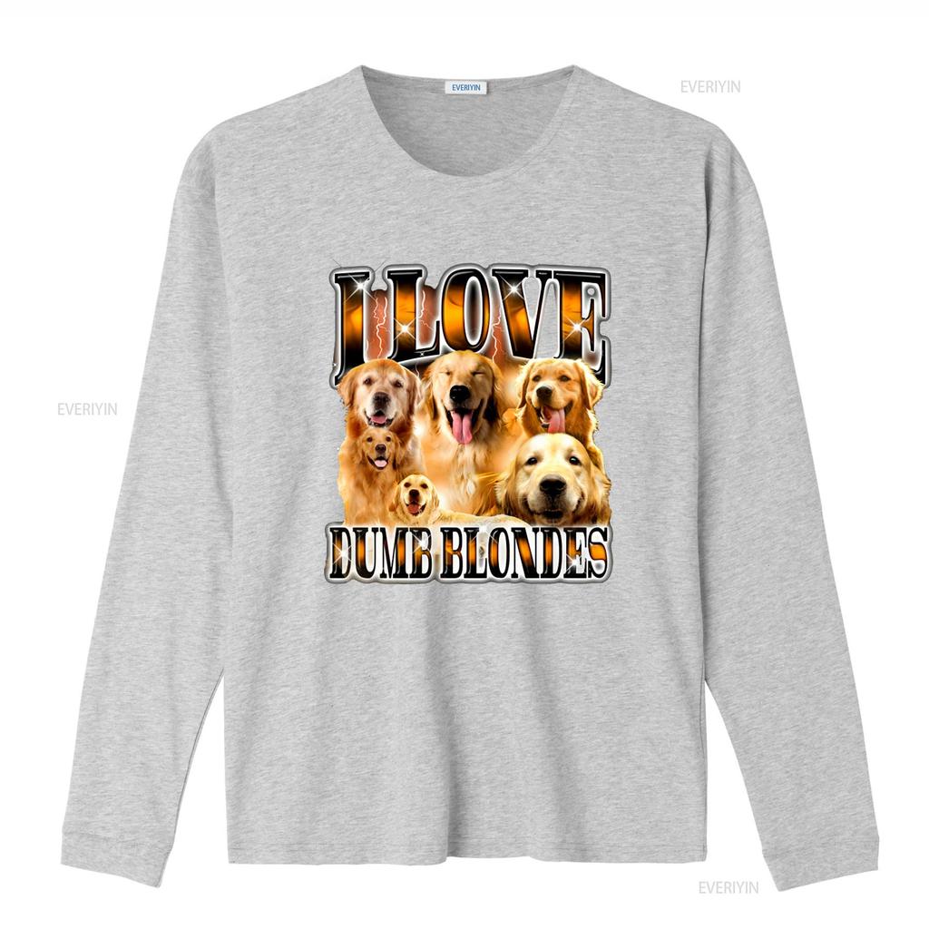 I Love Dumb Blondes Golden Retriever T-shirt Divertente Carino Amante dei Cani Meme Mamma vintage Lavata Versatile Elegante Elastica Leggermente