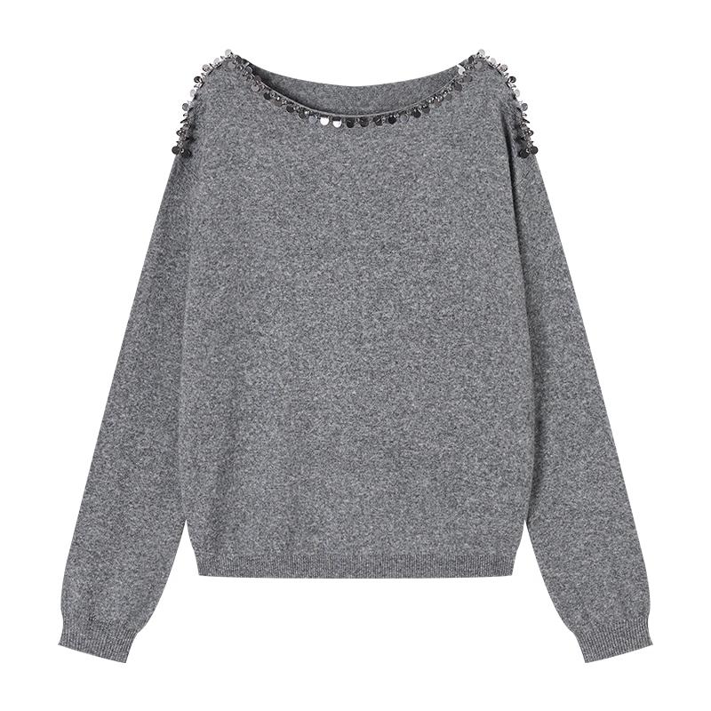 Women's Beaded Sequin V-Neck Knit Sweater