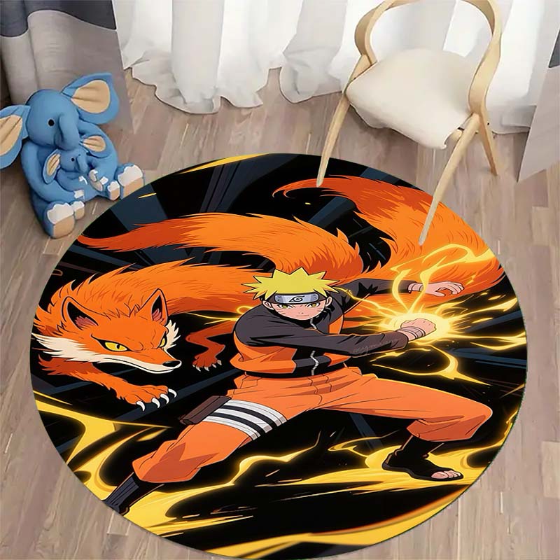 Naruto Round Area Rug Anime Cartoon Pattern Soft Non-Slip Floor Carpet For Bedroom Living Room Kids Room Playroom Home Decor Mat