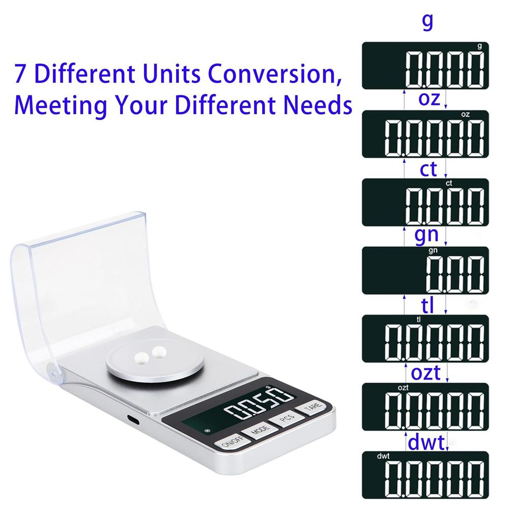 Rechargeable High Precision Digital Milligram Scale 100g/0.001g Jewelry Scale, Gram Scale, Pocket Scale, Food Scale for Powder Medicine, Gold, Gem