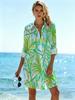 Women's Plus Size New Long Sleeve Printed Shirt Loose Fit Button Collar Beach Printed Shirt, Casual Plus Size Shirt