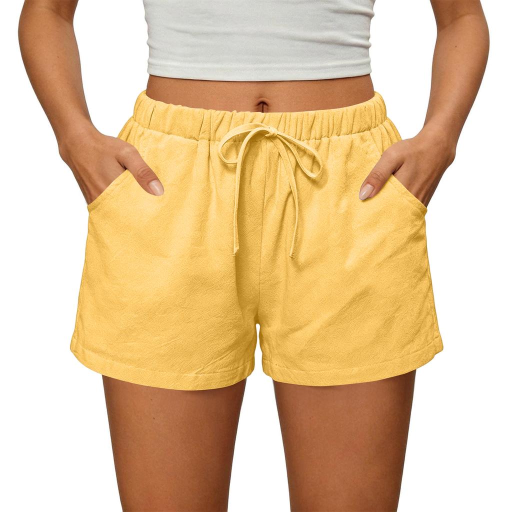 Womens Shorts Casual Elastic High Waisted Drawstring Shorts With Pockets