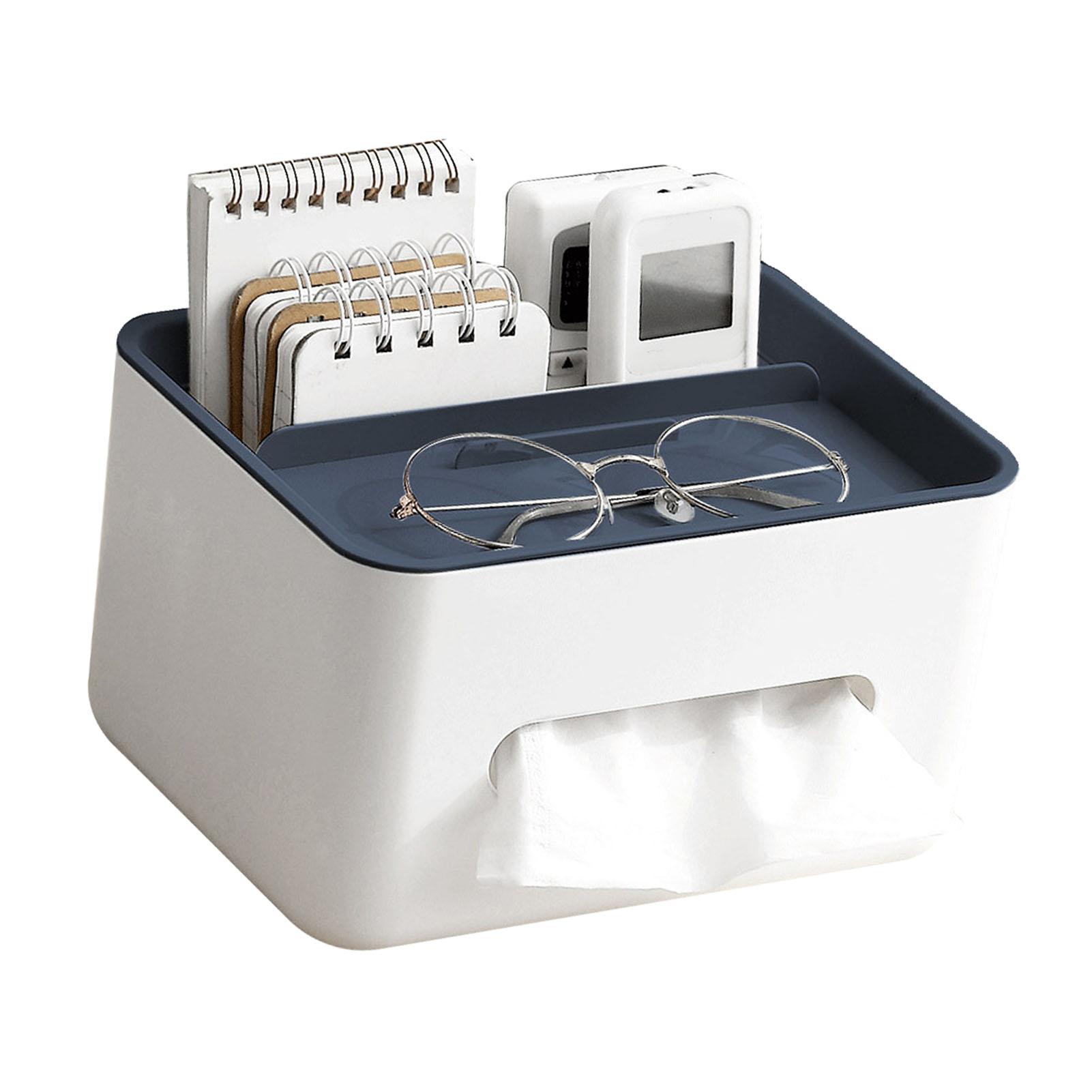 Tissue Box Cover Rectangular Multifunctional Napkin Box Holder with Remote Control Box for Living Room