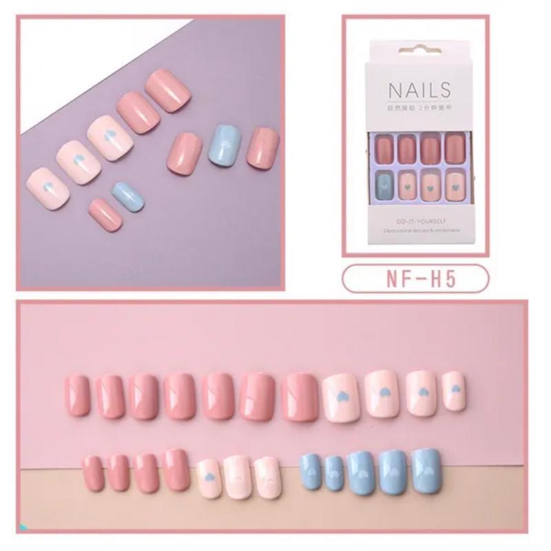 2023 Fake Nails Nail Coffin Stick Designs Box Short Square with Press Glue Tips Art Press On Set Full Cover Artificial