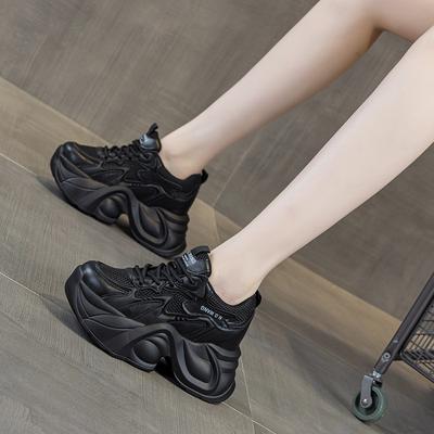 Novos sapatos femininos de cano alto com sola grossa 2025 salto plataforma 10cm confortáveis versáteis à prova d'água sapatos estilo pai para mulheres aumento de altura