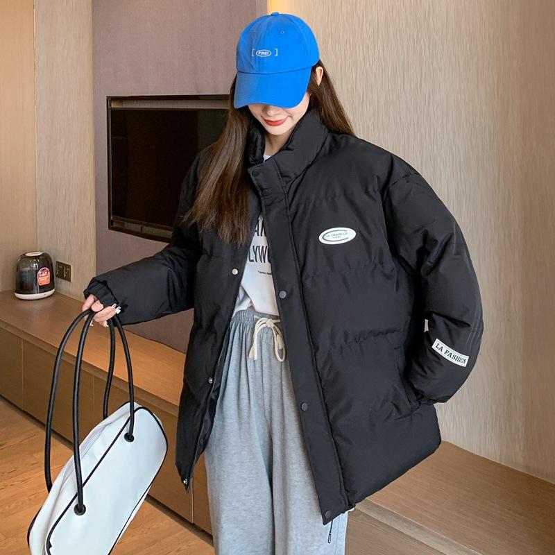 

Winter cotton-padded clothes for men and women of the same style, stand-up collar feather Rong cotton-padded clothes, men s loose trend versatile S чорний