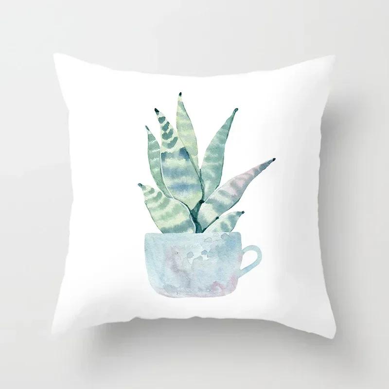 Tropical Cactus Summer Plants Pattern Double-sided Printed Pillow Cover Short Plush Suitable Living Sofas Throw Cushion Cover