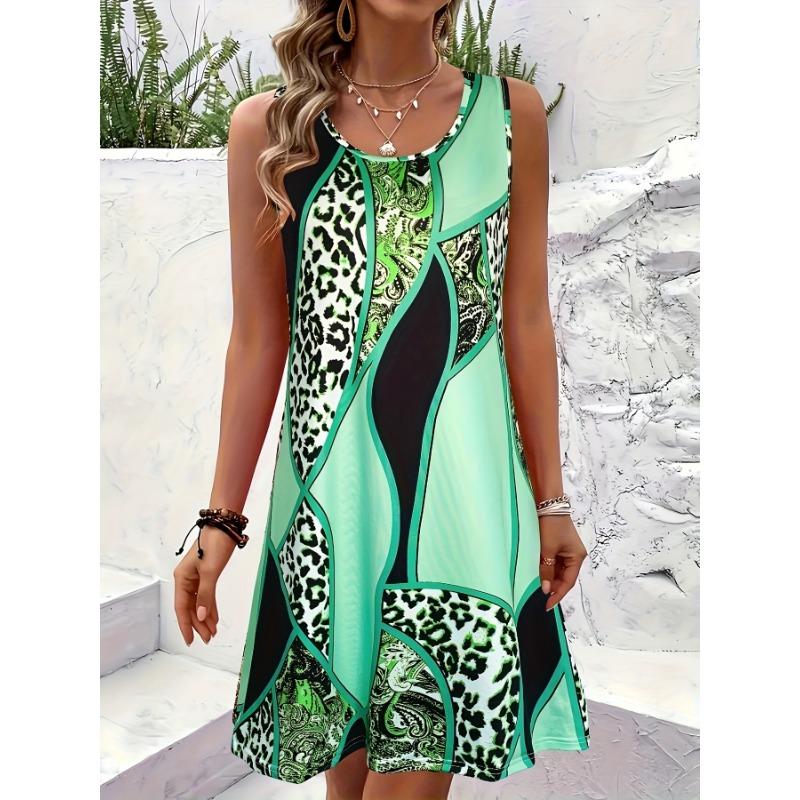Paisley Leopard Pattern Design Quick Dry Women's Casual Tank Top Dress