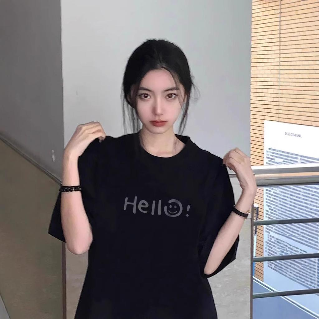 pure cotton black short-sleeved t-shirt women's new student large size loose casual and versatile couple's clothing men's and women's tops