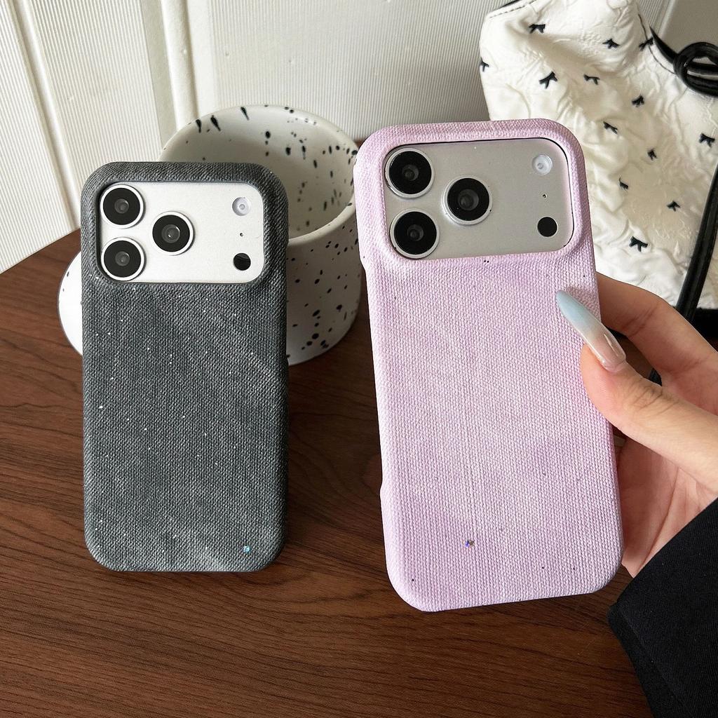 Frameless Cowboy Pattern Phone Case For iPhone Air 17 16 15 14 13 12 Pro Max Washed Color Glitter Denim Jeans Matte Cover