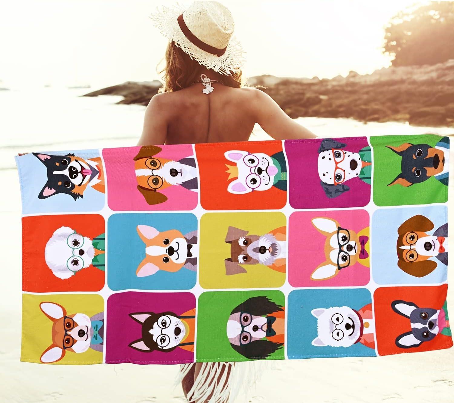 

Cute dogs pattern Beach Towel for family or friends Gifts Towel Quick-Dry Towel For Bath Yoga Tourism Beach GYM Camping Swimming W40*H60(CM)