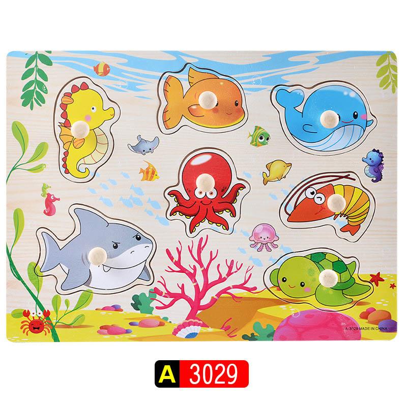 Big Size Baby Montessori Wooden Puzzle Hand Grab Board Set Educational Toys Infantil Cartoon Number Letter Math Puzzle Kids Gift