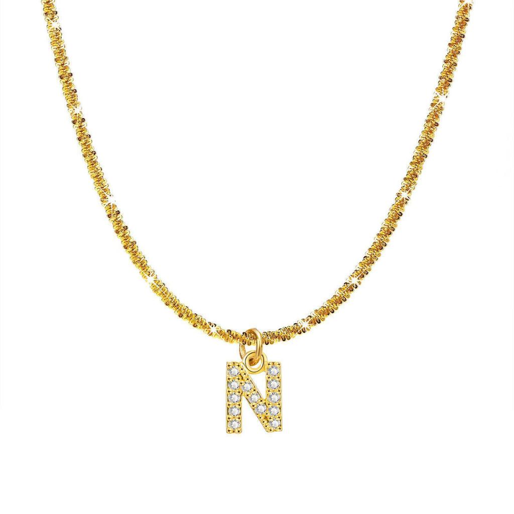 European and American Wind Titanium Steel Sparkling Necklace Women Inlaid with Zirconium 26 English Letters Pendant Collarbone Chain Girls High Sense