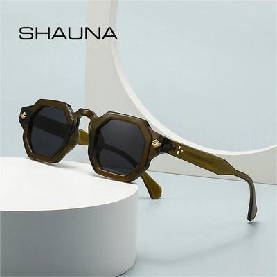 SHAUNA Retro Polygon Square Donna Rivetti Occhiali da sole Sfumature sfumate UV400 Occhiali da sole punk da uomo